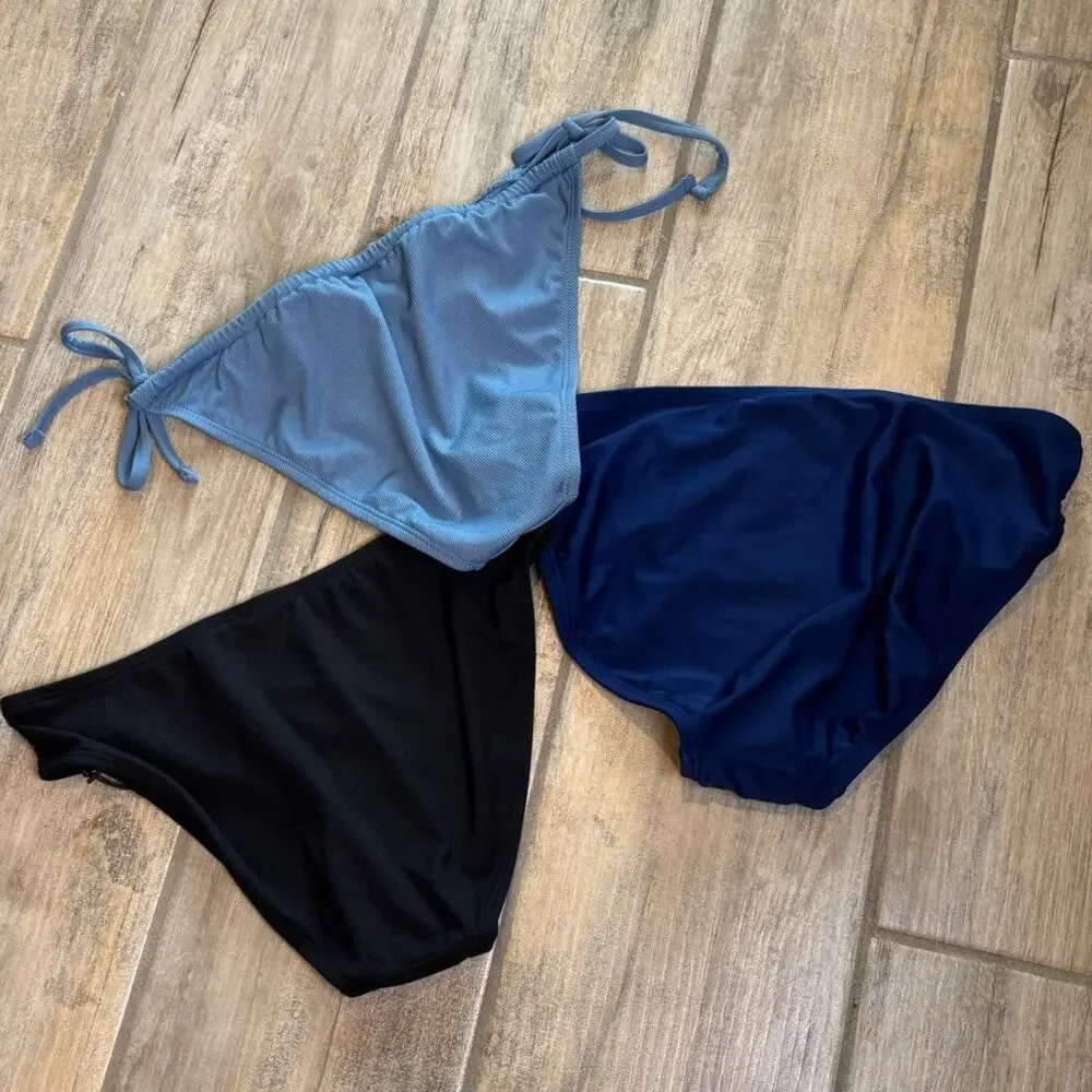 Shade & Shore Black Blue Bikini Bottom Vacation Beach Swimsuit Bathing Bundle SM